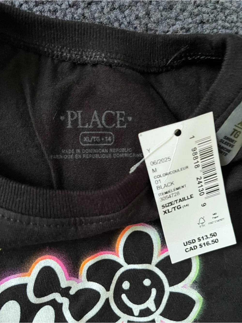 The Children's Place Black Short Sleeve Tee with Neon Halloween Icons